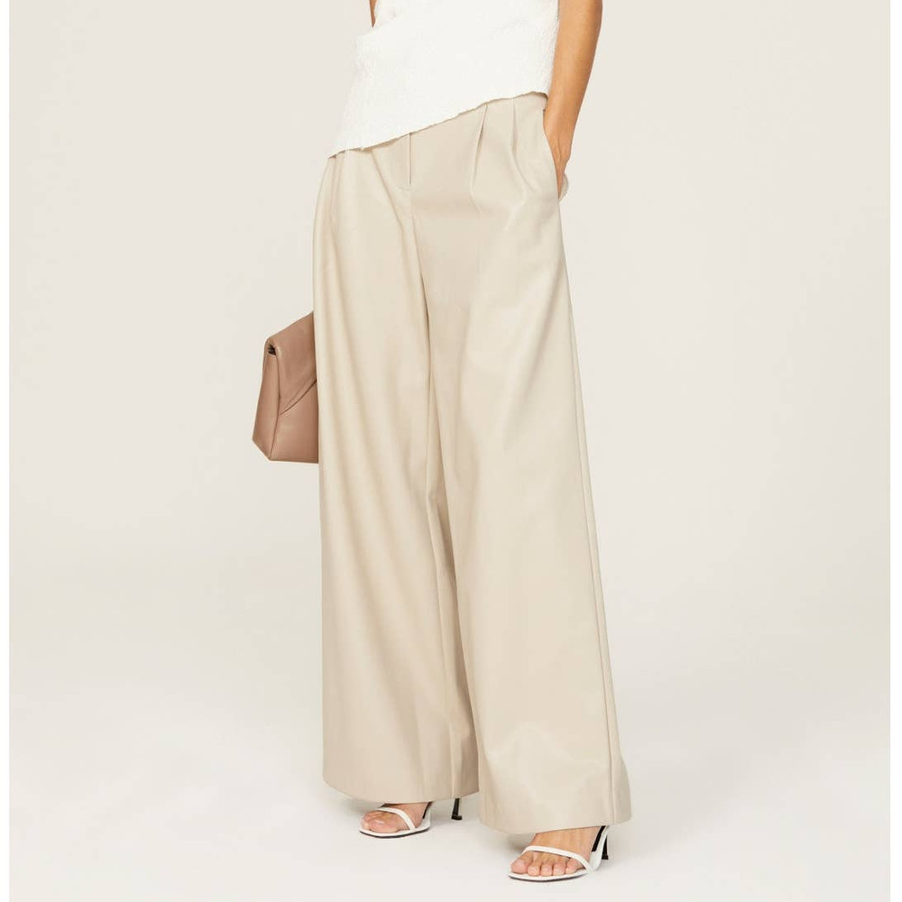 Saunders Faux Leather Pants Pleated Beige S